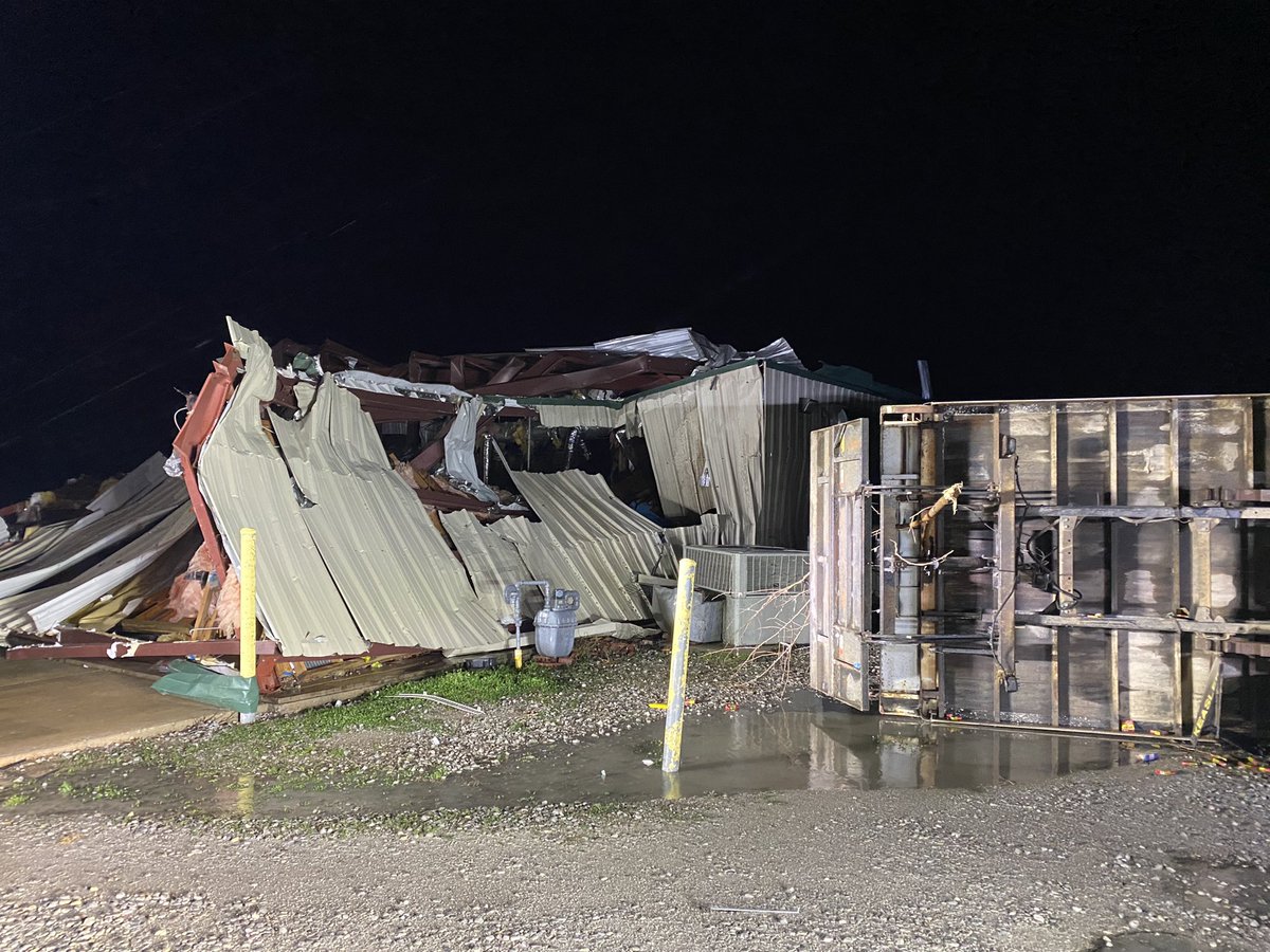 Major damage in Leachville, AR with Sheriff Dale Cook confirming one fatality at the Dollar General