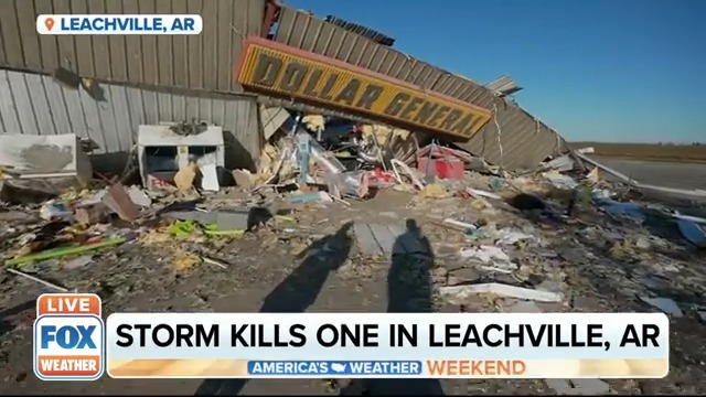One person was killed when a powerful tornado ripped through the community of Leachville, Arkansas on Friday night