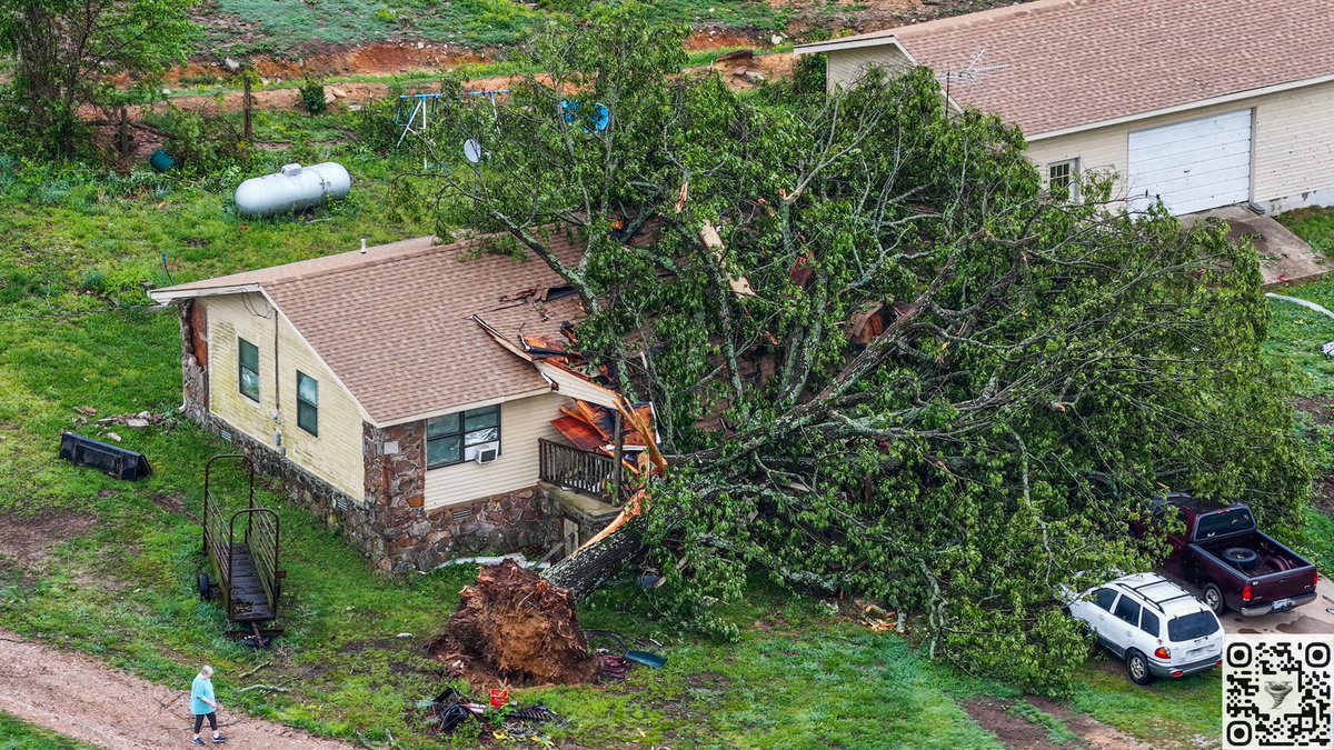 Tornado damage south and southeast of Mountain View, Arkansas from last nights storms