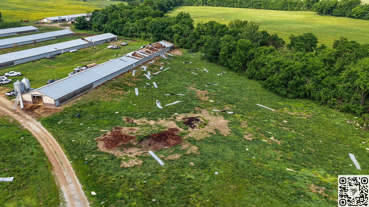 Tornado damage south and southeast of Mountain View, Arkansas from last nights storms